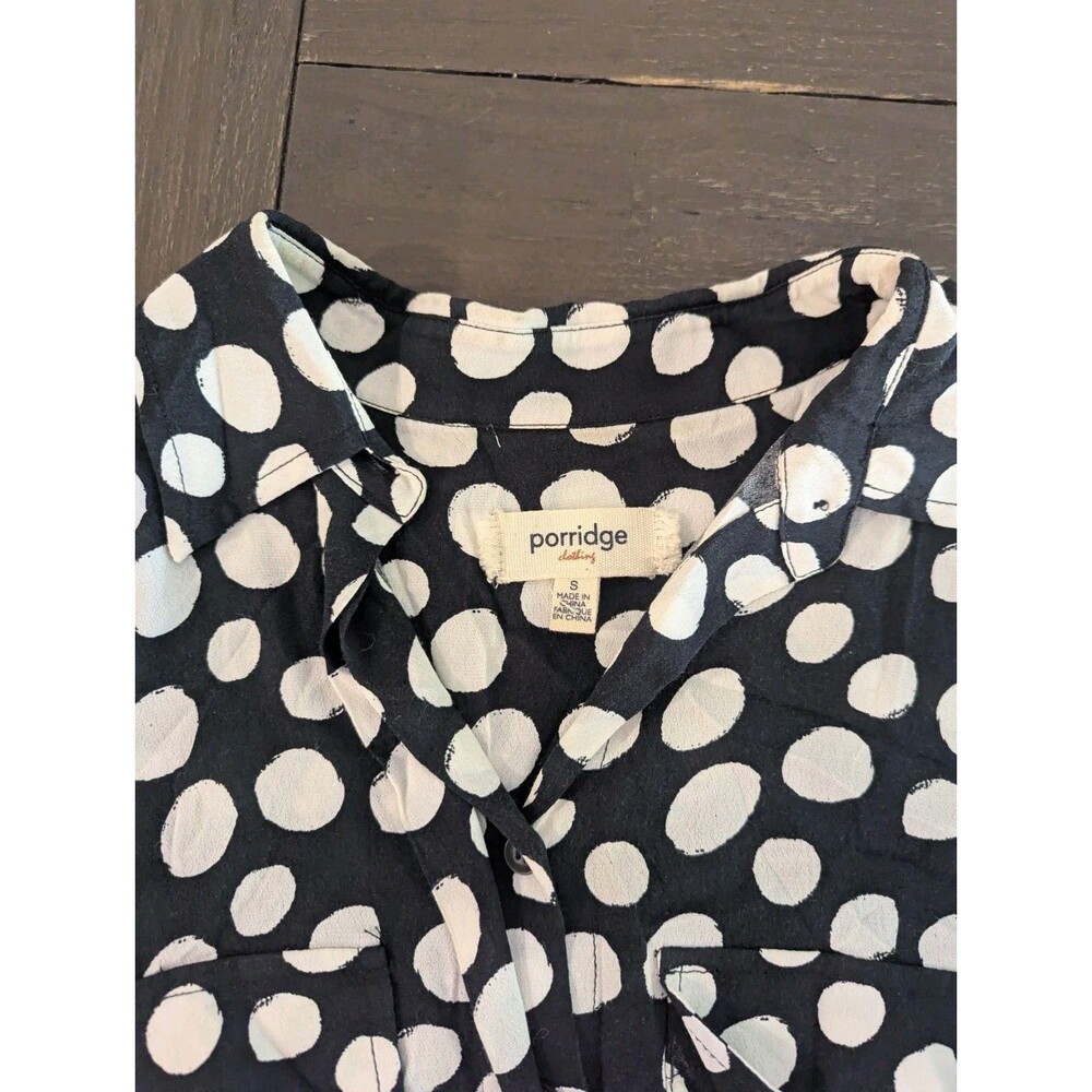 Porridge Womens Black White Polka Dot Shirt Top Sz Small Anthropologie Brand - Picture 7 of 11